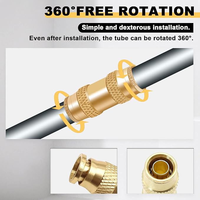 Siptenk 3/8 Air Brake Line Fittings 5PCS, DOT Brass Straight Union 3/8" OD Tube Air Line Quick Connect Fittings Push-to-connect Fittings for Truck Trailers Industry Air System