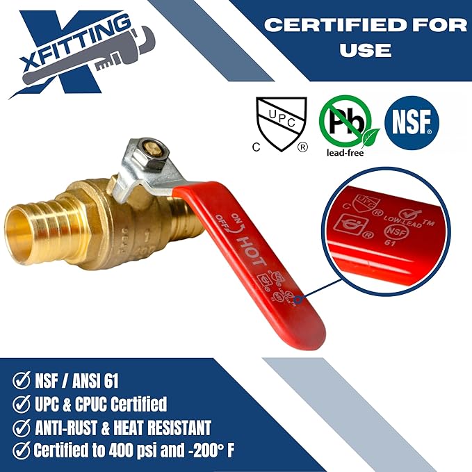 XFITTING 4 Pieces 1" Pex Ball Valve Hot & Cold, 24-2-5&6=4X (4Packs)