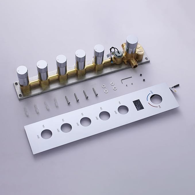 Solid Brass 5 Way Shower Diverter Valve with Temperature Display Shower Mixer Valve Bathroom Shower Diverter Replacement,Brushed Nickel