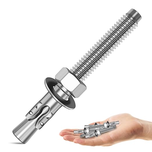 Mywish 5/16 x 3 Inch Wedge Anchors, 10Pcs 304 Stainless Steel Industrial 5/16 Heavy Duty Industrial Masonry Wdege Anchor Bolts for Brick Cement and Concrete, Bright Finish