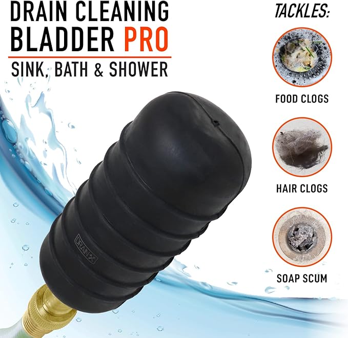 DrainX Hydro Pressure Drain Cleaning Bladder - Fits 4" to 6" Drain Pipes - Unclogs Stubborn Blockages in Bathroom Sinks, Shower Drains, Bathtubs, Plumbing Pipes