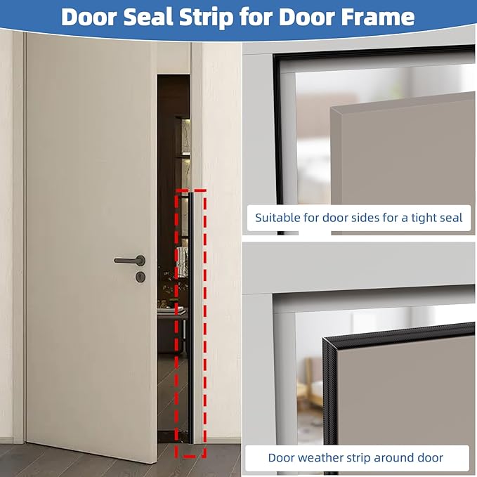 118”Wedge Weather Stripping Door Seal Strip for Door Frame,Self-Adhesive Window Insulation for Winter,Dark Foam Gap Filler for Light Noise Blocker,Front Exterior Door Side Draft Stopper,Black