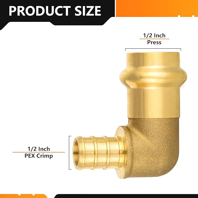 40-Pack HeSun Copper Press Fitting Elbow, 1/2" PRESS X 1/2" PEX F1807 Crimp Elbow, LF Brass