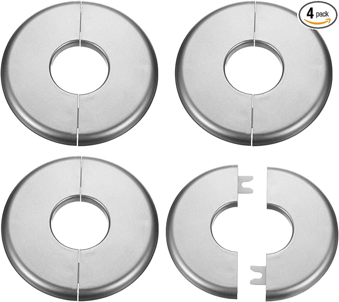 HARFINGTON 4pcs Wall Split Flange 33.5mm/1.3" Self-Adhesive Plumbing Cover Plates ABS Plastic Round Escutcheon Plate Buckle Design for Water Pipe Bathroom Kitchen Decoration, Gray