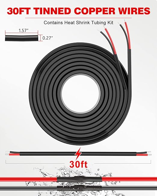 NAOEVO 14 Gauge Wire 2 Conductor Electrical Wire, 14 AWG Stranded PVC Cord, 12V Low Voltage/Tinned Copper/Flexible Cable for Automotive Wiring, Lamp Cord, Marine Cable (30FT)