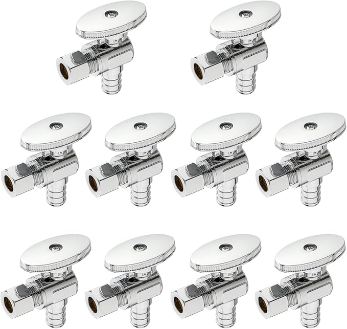 [10 Pieces] Lingmfg Angle Valve Shut Off Valve 1/2" PEX-B Crimp x 3/8" Compression LING-AV38-1/2F1807-A-10