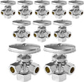 (Pack of 10) Seelink Multi-Turn Dual Outlet Angle Stop Valve, 1/2" NOM (5/8" OD) Inlet x 3/8" OD Outlet x 3/8" OD Outlet, Chrome Plated Brass