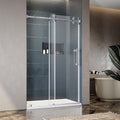 46-49 Inch x 76 Inch Sliding Frameless Shower Door, 3/8" Tempered Glass with Easy-Cleaning Coating, Stainless Steel Rollers & SGCC-Certified Stability, Bright Chrome