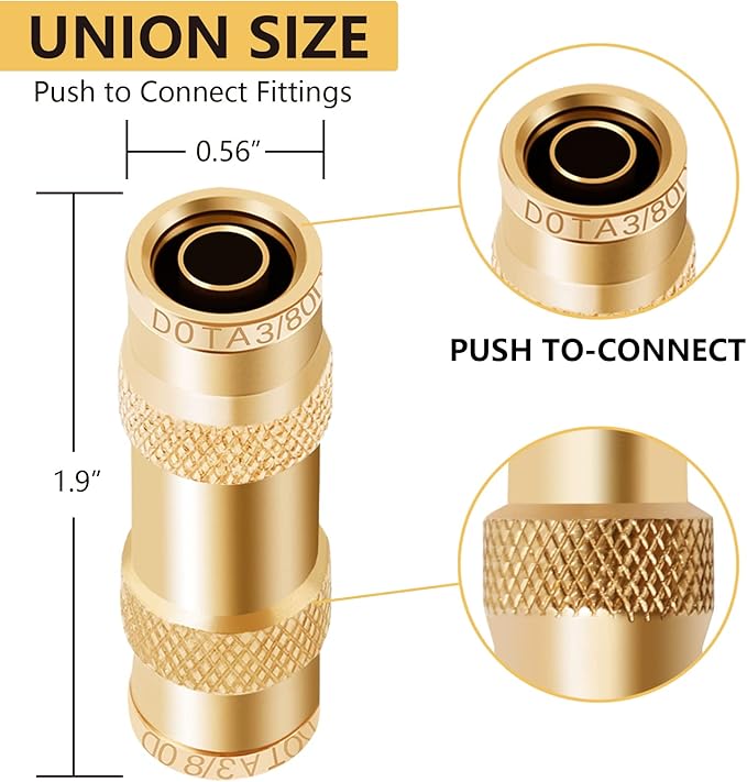 Air Brake Line Fittings,3/8" DOT Air Fittings Brass Push in Fitting, Push to Connect Union Fittings, Air Brake Union 3/8" Tube OD for Trucks Trailers Use and Industria Workshops (4 PCS)