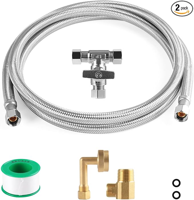 Dishwasher Installation Kit, 10ft,Dishwasher Water Supply Line, Stainless Steel Braided Burst Proof Hose 3/8''x 3/8''Kit With Tee Stop Valve
