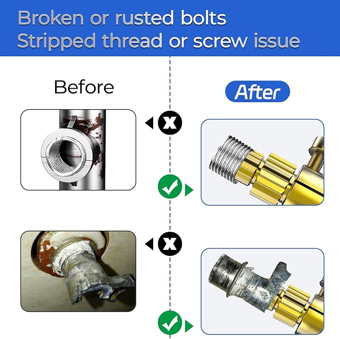 Broken Pipe Extractor Tool Set 1/2"-1" Gold, Faucet & Valve Removal Kit, Rusted Bolt Extractor, Stripped Screw Remover