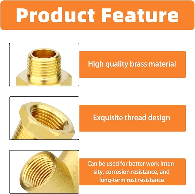 GASHER 5PCS Brass Pipe Fitting Male Branch Tee Y Adapter 1/2" NPT Female x 1/2" NPT Female x 1/2" NPT Male