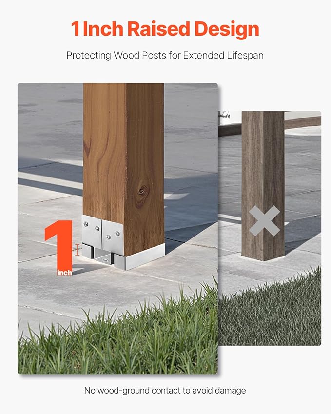 VEVOR 6x6 Post Base 10 Pcs, Inner Size 5.49x5.57inch/139.5x141.5mm Concrete Post Anchor, Heavy-Duty Zinc-Plated Carbon Steel Posts Brackets with 1 Inch Standoff Elevation, for Concrete Pergolas Patio