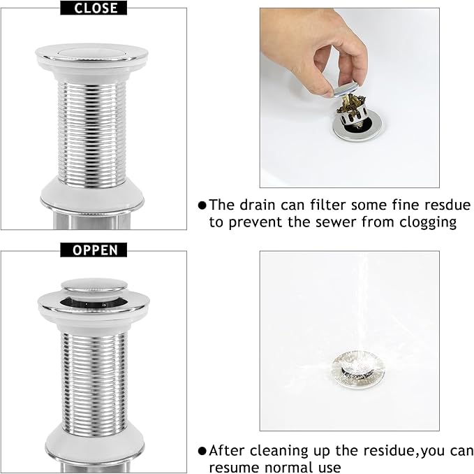 Bathroom Sink Drain,2 Pack Drain Stopper Without Overflow,Small Cap Pop Up Drain Assembly with Detachable Strainer Basket,Built-in Anti-Clogging, Stainless Steel Nut Brushed Nickel