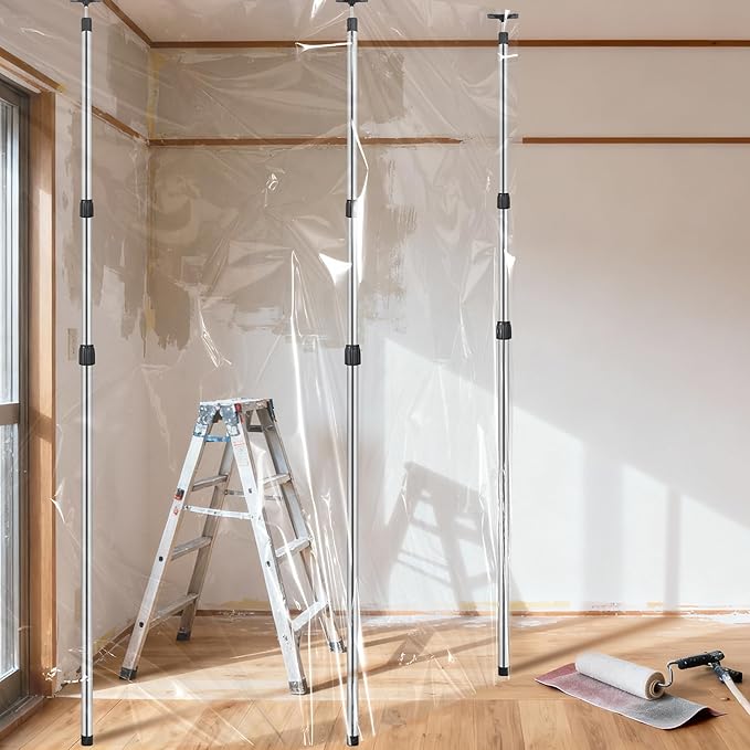 10Ft Dust Barrier Poles Kit with Carry Bag, Adjustable Zipper Wall Poles, Dust Containment Pole, Steel Telescoping Support Pole for Temporary Dust Barrier System, Home Renovation/Construction
