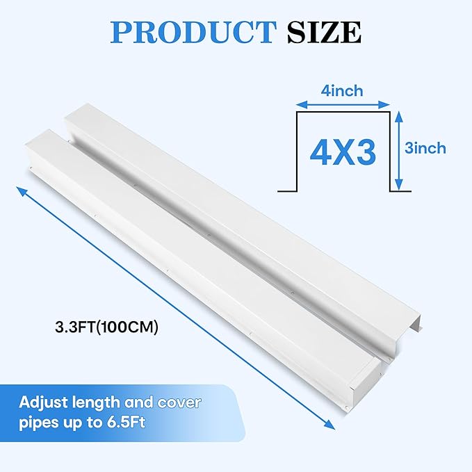 LyPrem 4" W x 6.5Ft L Metal Line Set Cover Kit - Decorative AC Pipe Cover for Ductless Mini Split/Central Air Conditioner/Heat Pump Systems, White