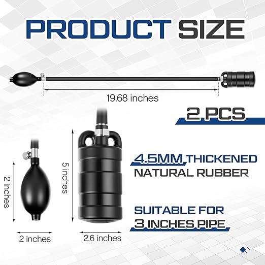 2 Sets 3 Inch Sewer Test Plug with Hand Pump, Inflatable Pipe Plug Balloon Plumbing for Toilet & Shower Drain