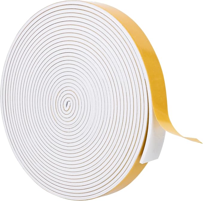ToLanbbt White Door Window Weather Stripping Self Adhesive Foam Tape High Density Foam Sealing Strip Window Insulation Weatherproof Gasket Tape for Doors and Windows (1/2" W X 1/8" T X 16.5')