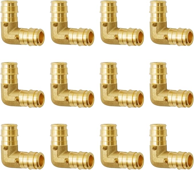 SUNGATOR 12 Pack Pex A Expansion 1/2" x 1/2" Elbow Brass Fitting, No Lead Brass, ASTM F1960 ONLY For Pex-A Tubing