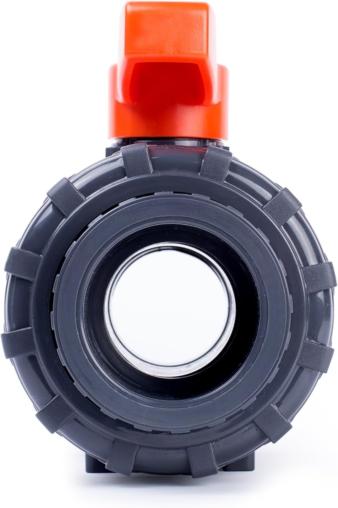 HYDROSEAL Kaplan PVC 1 1/2" True Union Ball Valve with Full Port, ASTM F1970, EPDM O-Rings and Reversible PTFE Seats, Rated at 200 PSI @73F, Gray, 1 1/2 inch Socket (1 1/2")