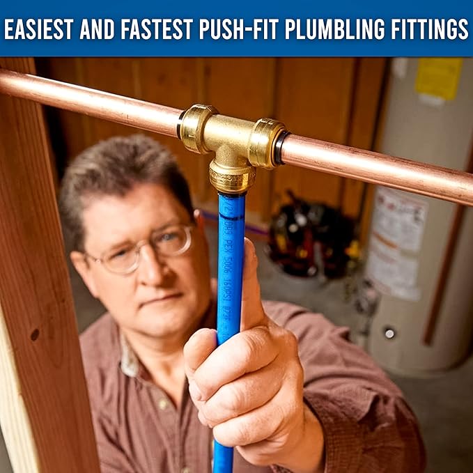 3/4 Inch Push Fit Plumbing Tee - Push-to-Connect Plumbing Fittings - Straight/Elbow/Tee Plumbing Fitting with 3/4" Disconnect Clip - Push fit Fittings for Copper Copper, PEX, CPVC Pipe (pack 10)