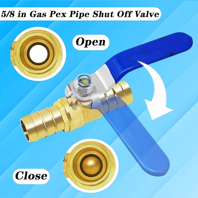 Brass Hose Barb Ball Valve Kit-1pcs 5/8" Heater Hose Shut Off Valve with Stainless Steel Clamps-High Temperature Resistance Shut off PEX Ball Valve for Water, Oil, Gas, Fuel line Fittings