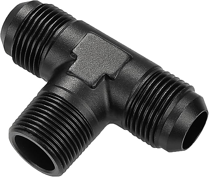 EVIL ENERGY 12AN Tee Male Flare to 3/4 NPT on Side Branch T Fitting Adapter Aluminum Black