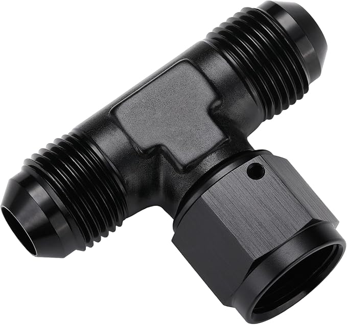 8AN Male Flare Tee T Fitting Adapter with AN8 Female Swivel On Side Aluminum Black