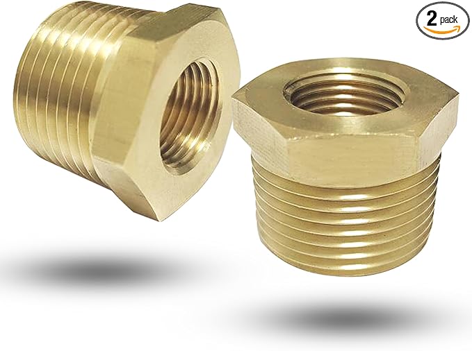 Brass 1/2" NPT Male to 1/4" Female Reducer Bushing, Brass Pipe Hex Bushing NPT Male to Female Pipe Fitting Adapter for Reduce Pipe (1/2”mnpt-1/4”fnpt)