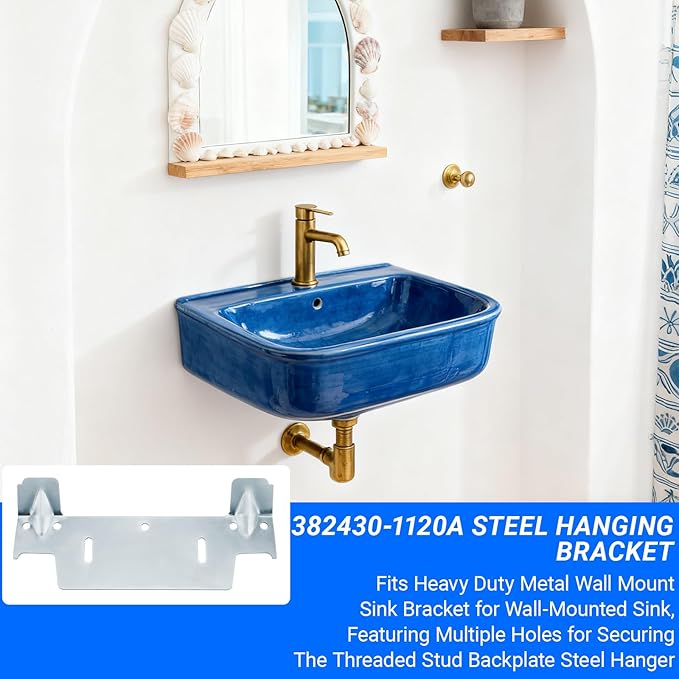 382430-1120A Steel Hanging Bracket,Heavy Duty Metal Wall Mount Sink Bracket for Wall-Mounted Sink,Featuring Multiple Holes for Securing The Threaded Stud Backplate Steel Hanger - 2 Pack