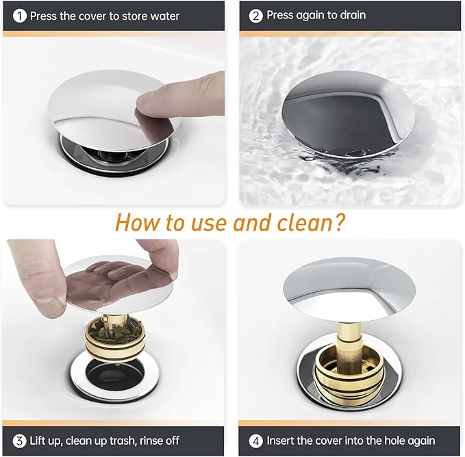 2-Pack Pop Up Bathroom Sink Drain with Overflow - Fits 1-5/8" to 2" Holes, Chrome 304 Stainless Steel for Vanity/Vessel Sink