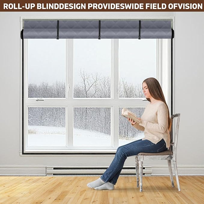Window Insulation Kit for Winter 75'' x 79'' Visible Thermal Window Insulations Reusable Oxford Cloth Cotton Layer Thermal Window Cover Insulated Window Cover Warm Waterproof Attic Insulation Cover