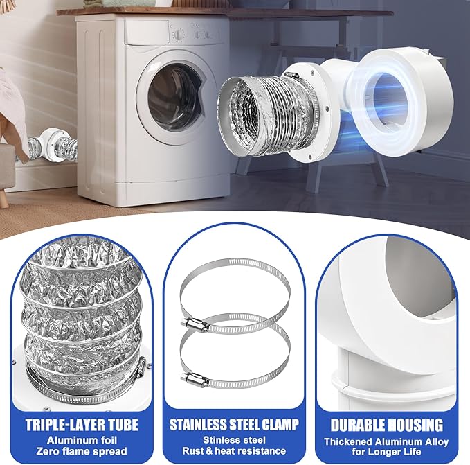 90° Magnetic Dryer Vent Coupling with 4 inch Hose,Strong Magnetic Self-connection Dryer Vent Coupler,Magnetic Dryer Vent Connector Kit for Connection and Disconnection