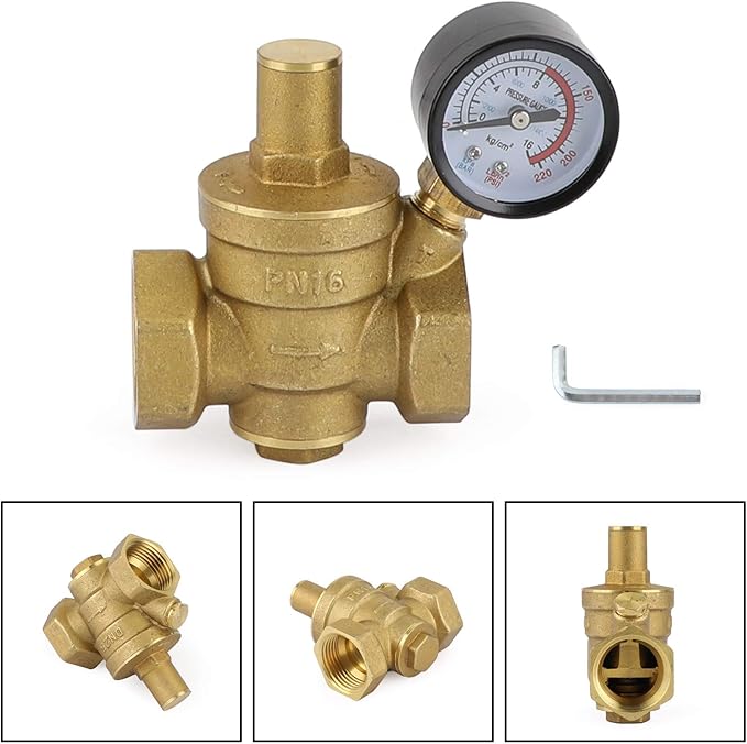 Topteng DN25 1" Brass Adjustable Water Pressure Reducing Regulator Valves With Gauge