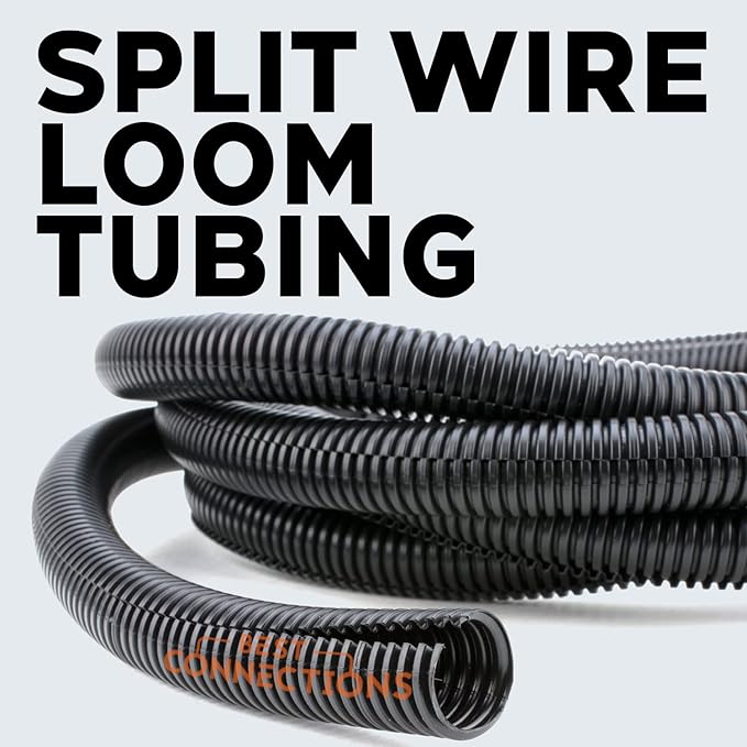 BEST CONNECTIONS Split Wire Loom Flex-Guard Convoluted Tubing Protective Split Cable Sleeves for Auto Home Industrial Electrical Wires Chemical Resistant Conduit Black (1" - 100 ft)