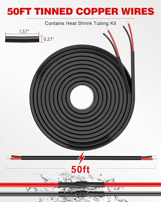 18 Gauge Wire 2 Conductor Electrical Wire, 18 AWG Stranded PVC Cord, 12V Low Voltage/Tinned Copper/Flexible/18/2 for Automotive Wire LED Strips Lamp Lighting Marine (50FT-15.24M)