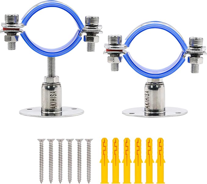 AKIHISA 2 Pcs 304 Stainless Steel Pipe Supports, Wall Mount Ceiling Mount Pipe Hanger, Pipe Holder for OD Pipe 38-40MM Adjustable Height Range 30-50mm