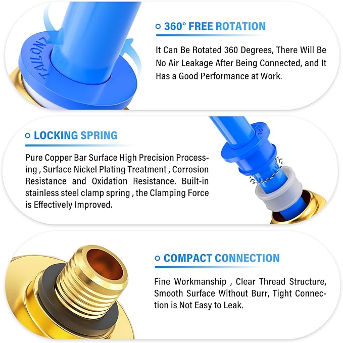 TAILONZ PNEUMATIC Blue Straight 6mm Tube OD x M5 Thread Push to Connect Fitting with Sealing Ring PC6-M5 (Pack of 10)