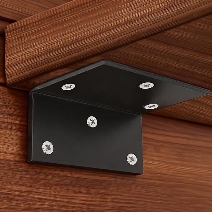 heneng 2 Pcs L Shaped Right Angle Brackets, 3" x 5" x 3", 90 Degree Corner Brace for Wood Furniture, Shelf & Pergolas, Max Load 220 lbs, 3/16" Thick
