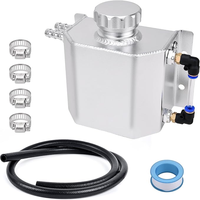 EVIL ENERGY Coolant Overflow Tank, Aluminum Coolant Reservoir Tank with Hose Kits, Universal Radiator Expansion Tanks 1L