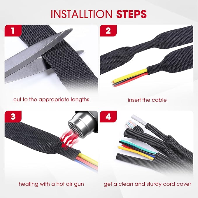 2 in 1 Heat Shrink Braided Sleeving Fabric Tubing-Ideal fit Irregular Shape Hose/Cable/Wire (3/8"(10mm), 80FT)
