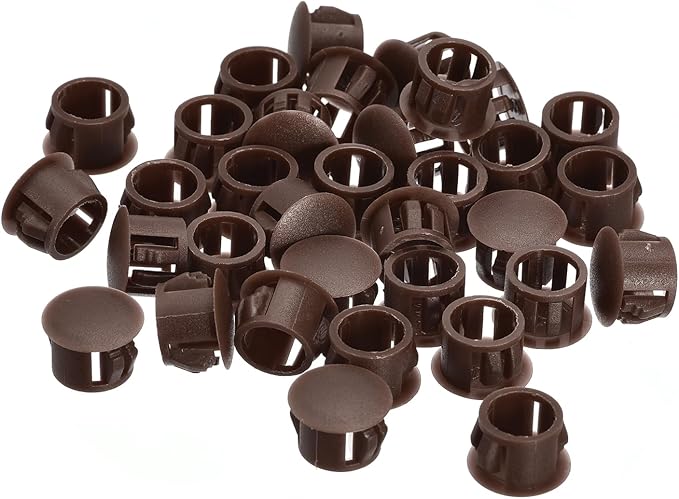 uxcell 12mm(15/32") Plastic Hole Plugs, 36Pcs Flush Type Panel Round Snap in Fastener Knockout Locking Plugs for Furniture Insert End Caps Panels, Brown