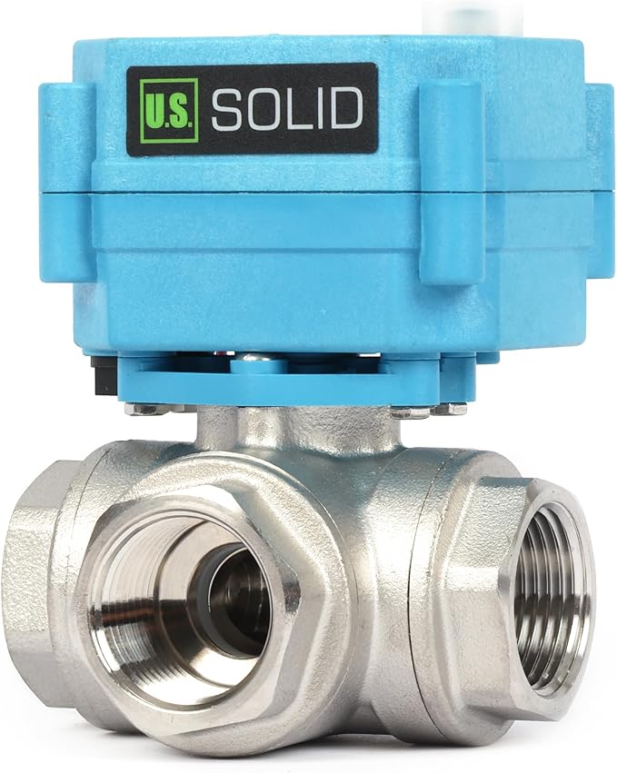 U.S. Solid 3/4" 3 Way Stainless Steel Motorized Ball Valve L Type AC/DC9-24V, Water Shutoff Valve with Manual Function, Standard Port