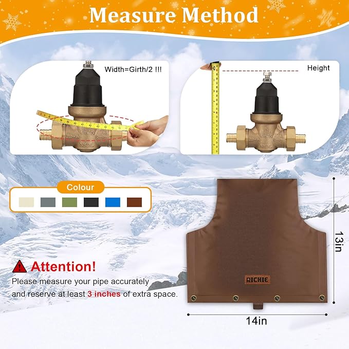 Backflow Preventer Insulated Cover (5°F) for Winter Freeze Protection, 14"W x 13"H Thickened Pressure Reducing Value & Well Pump Cover, Outdoor Waterproof Insulation Pouch for Sprinkler Valve, Brown