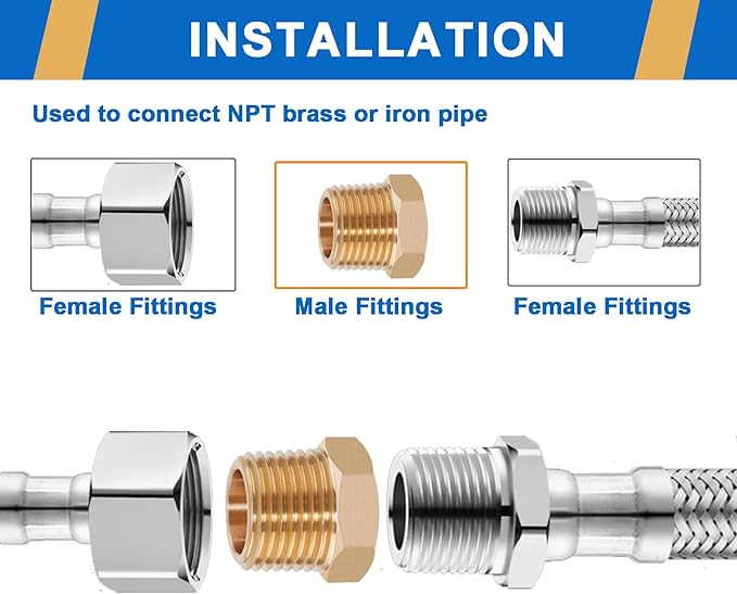 4PCS Heavy Duty Brass Reducer Hex Bushing, 3/4" NPT Male to 1/2" NPT Female, Threaded Reducing Pipe Fitting Adapter, 1200 PSI, Ideal for Plumbing, Fuel Lines, and Pneumatic Systems