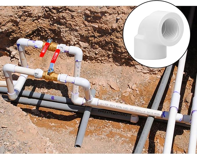 10Pack 1/2" Double Female Thread 90 Degree PVC Elbow Pipe Fitting Connector SCH40 1/2Inch F to F Threaded 90 Degree Elbow PVC Corner Adapter Pipe Fitting for Sprinkler, Irrigation