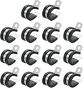 uxcell 3/4"(18mm) Cable Clamp, 304 Stainless Steel Rubber Cushioned Insulated Clamp R Shape Metal Clamp Tube Holder for Pipe Hose Wire Cord Installation 14Pcs