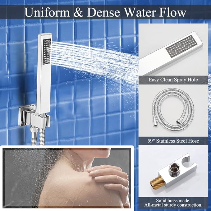 Shower Faucet Set Polished Chrome Shower System, Knob Switch Diverter Shower Faucet with High Pressure Handheld Spray, Ceiling Mount 12 Inch Shower Head with 6 Inch Wall Mount Shower Head