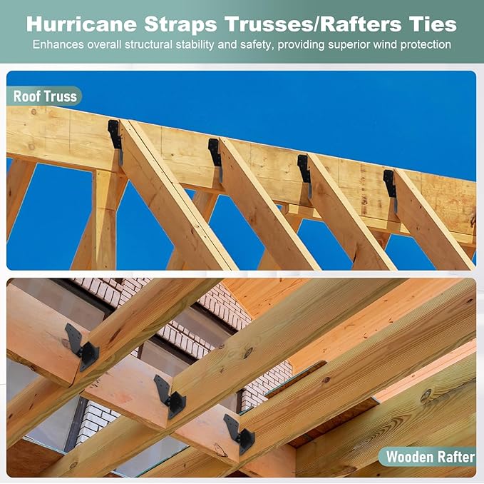 30 Pack Heavy Duty Hurricane Ties with Black Powder-Coated, Hurricane Straps Trusses/Rafters Ties Brackets Joist Hangers for Wood, Shed, Roof