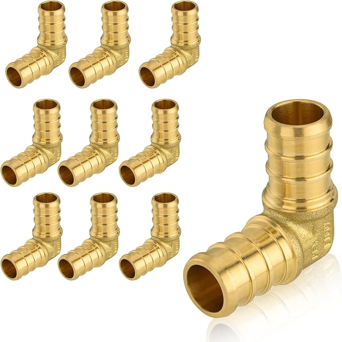 10-Pack HeSun PEX Fittings, 3/4"x3/4" Pex Elbow, Brass Crimp Fitting for Pex Pipes, ASTM F1807(PEX1807057)